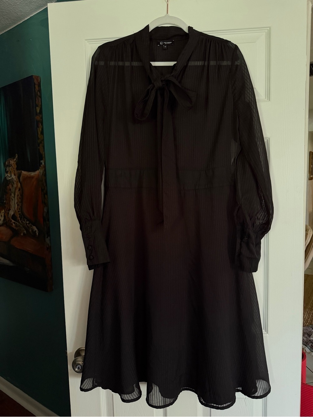Black Long-Sleeve Tie-Neck Midi Dress - Picture 1 of 8